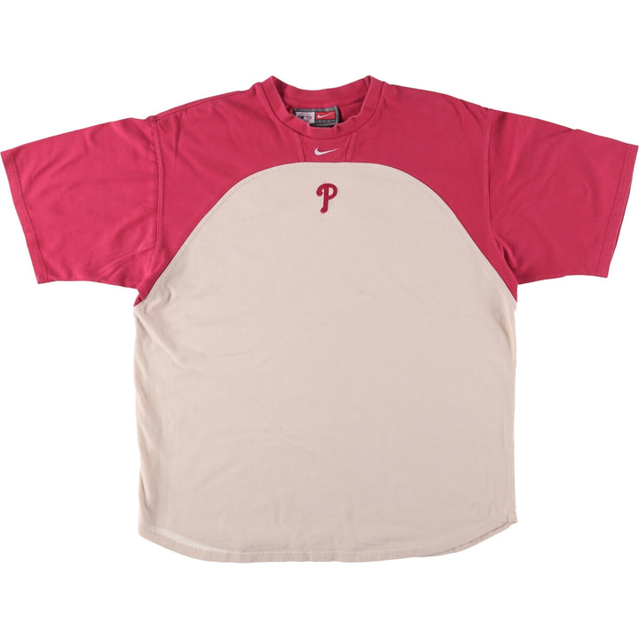 Nike NIKE TEAM MLB Philadelphia Phillies Two-tone Sports Print T-shirt Men's L size cotton red type Vintage Second Hand