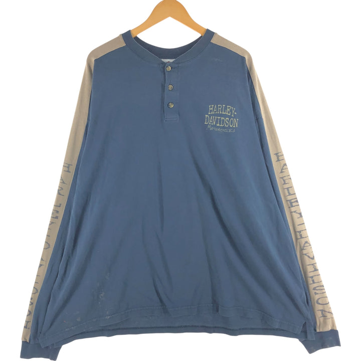 Harley-Davidson Henley neck long T-shirt, men's XL size unclear navy blue type Vintage Second Hand