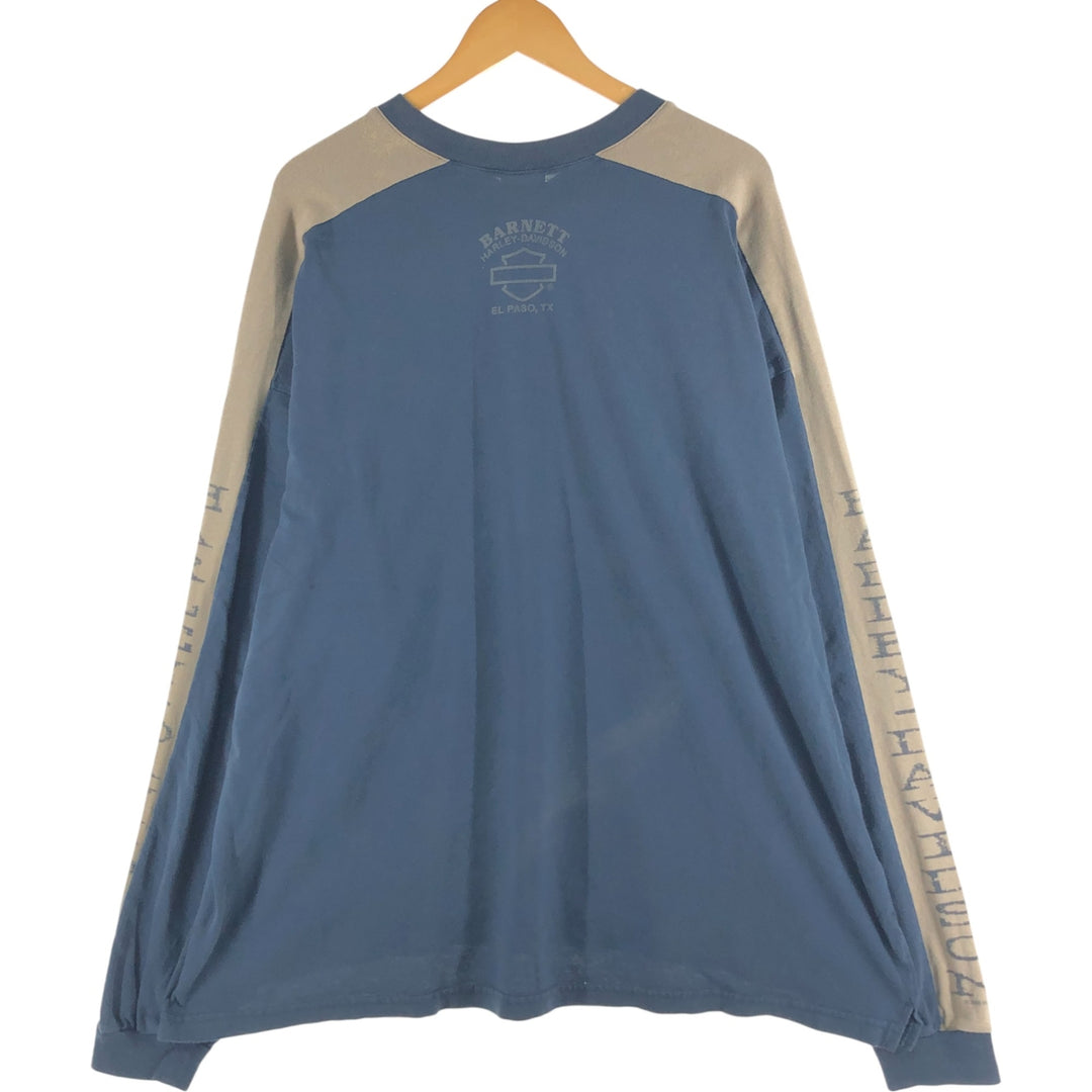 Harley-Davidson Henley neck long T-shirt, men's XL size unclear navy blue type Vintage Second Hand
