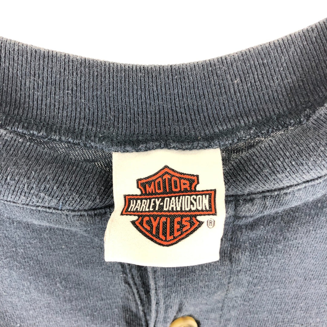 Harley-Davidson Henley neck long T-shirt, men's XL size unclear navy blue type Vintage Second Hand