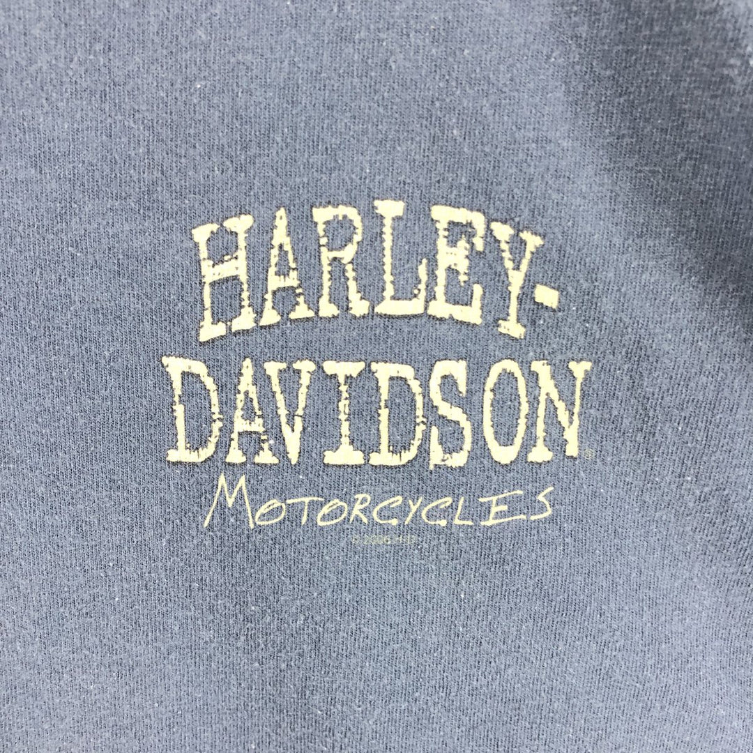 Harley-Davidson Henley neck long T-shirt, men's XL size unclear navy blue type Vintage Second Hand