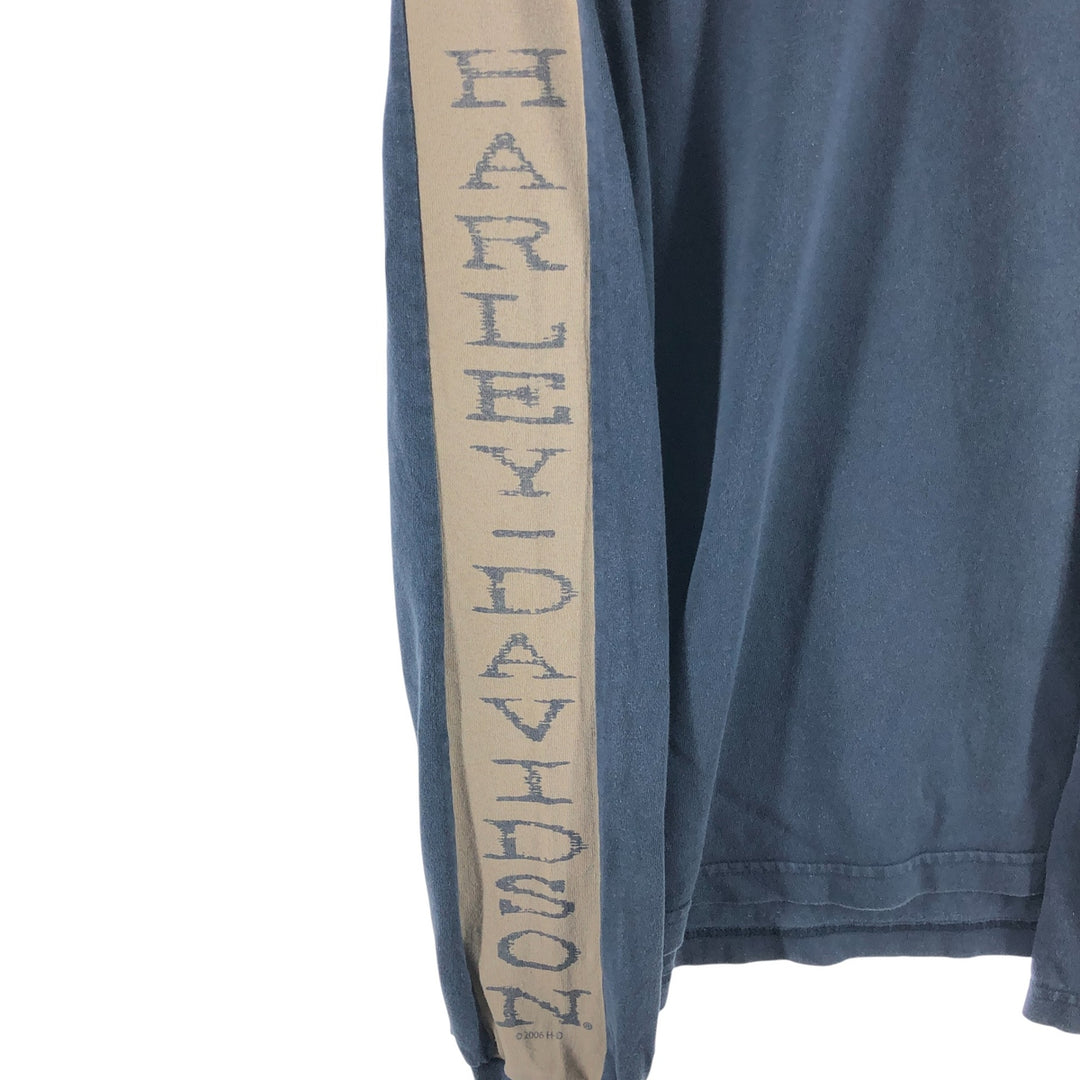 Harley-Davidson Henley neck long T-shirt, men's XL size unclear navy blue type Vintage Second Hand