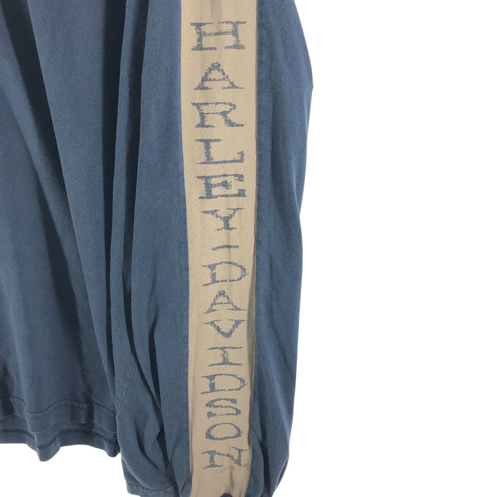 Harley-Davidson Henley neck long T-shirt, men's XL size unclear navy blue type Vintage Second Hand