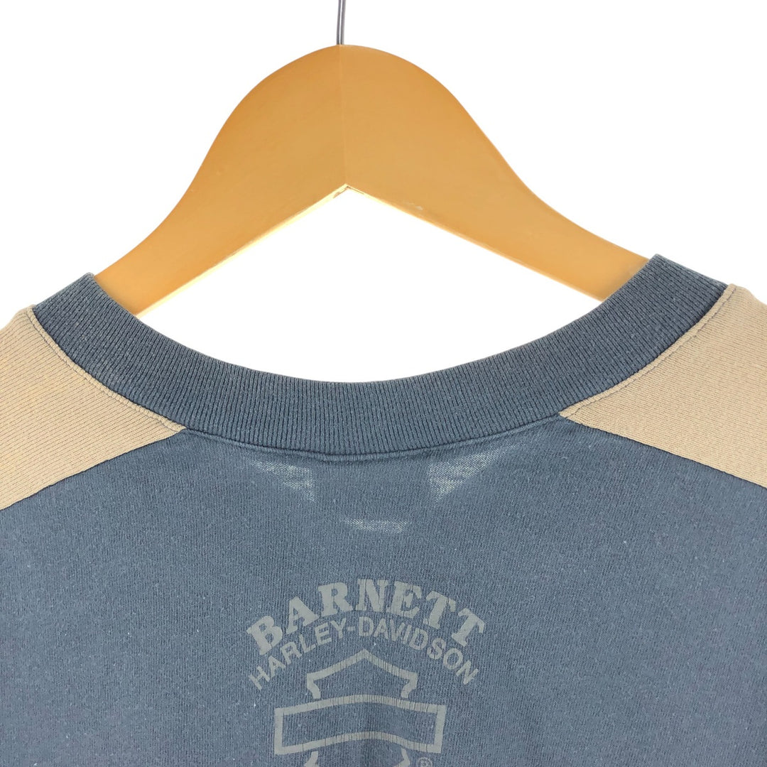 Harley-Davidson Henley neck long T-shirt, men's XL size unclear navy blue type Vintage Second Hand