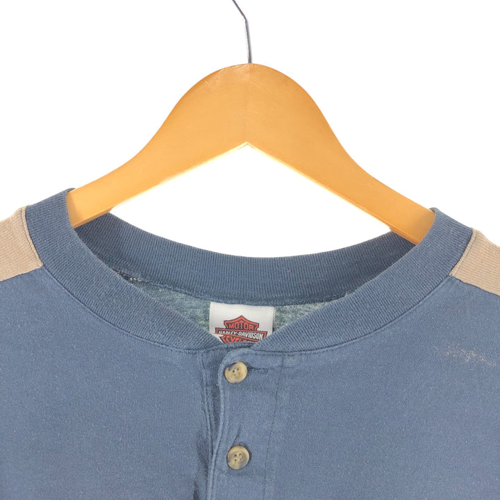 Harley-Davidson Henley neck long T-shirt, men's XL size unclear navy blue type Vintage Second Hand