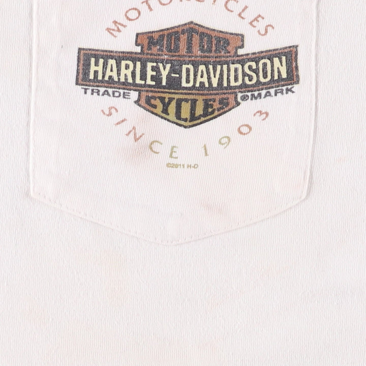 Big size Harley Davidson Fire Pattern Engine Long T-shirt, Men's XXXXL equivalent cotton white type Vintage Second Hand