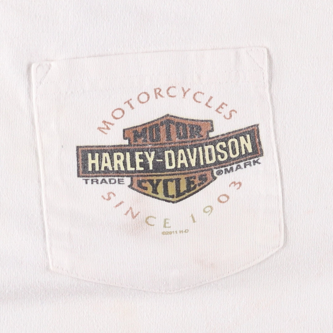 Big size Harley Davidson Fire Pattern Engine Long T-shirt, Men's XXXXL equivalent cotton white type Vintage Second Hand