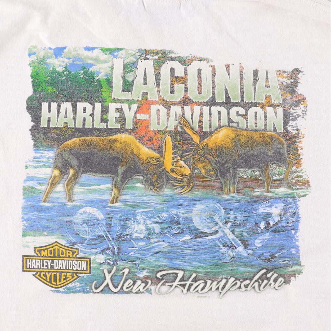 Big size Harley Davidson Fire Pattern Engine Long T-shirt, Men's XXXXL equivalent cotton white type Vintage Second Hand