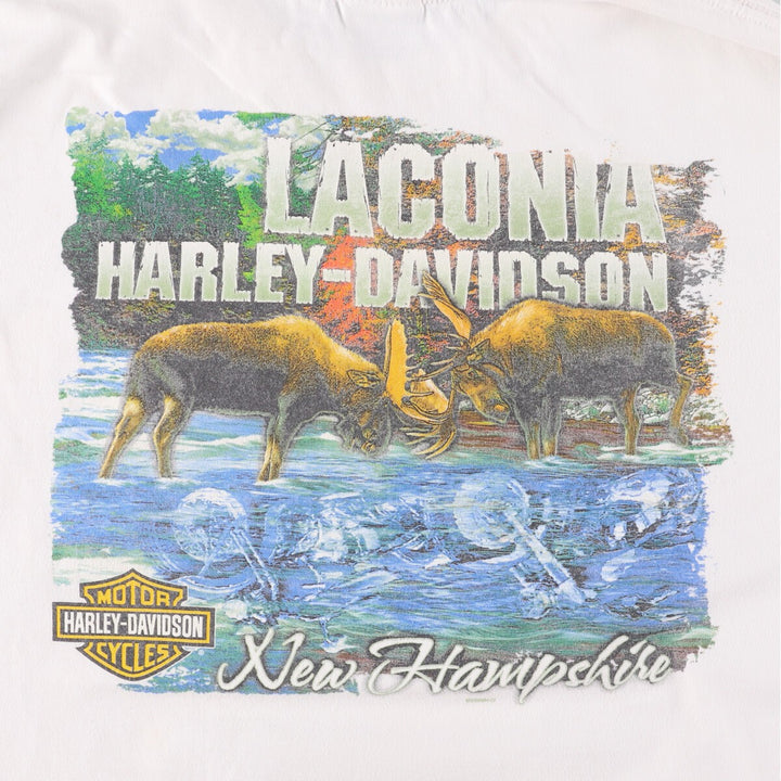 Big size Harley Davidson Fire Pattern Engine Long T-shirt, Men's XXXXL equivalent cotton white type Vintage Second Hand
