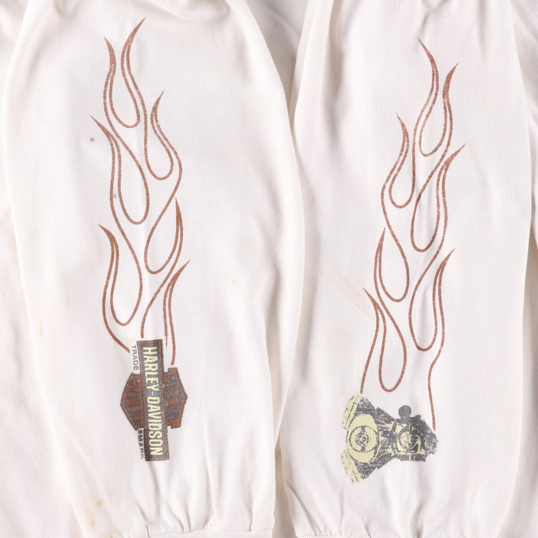 Big size Harley Davidson Fire Pattern Engine Long T-shirt, Men's XXXXL equivalent cotton white type Vintage Second Hand