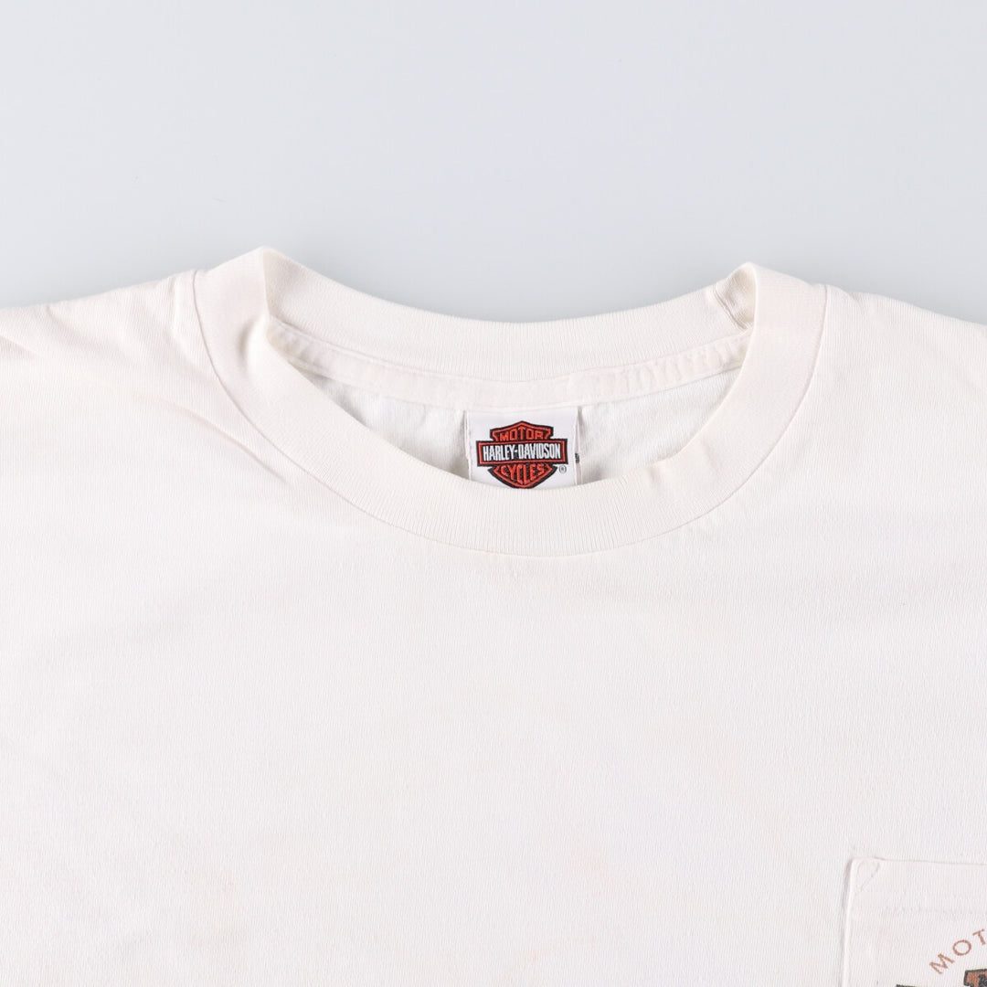 Big size Harley Davidson Fire Pattern Engine Long T-shirt, Men's XXXXL equivalent cotton white type Vintage Second Hand