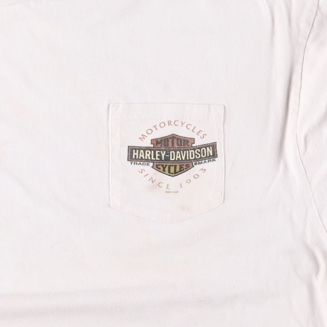 Big size Harley Davidson Fire Pattern Engine Long T-shirt, Men's XXXXL equivalent cotton white type Vintage Second Hand