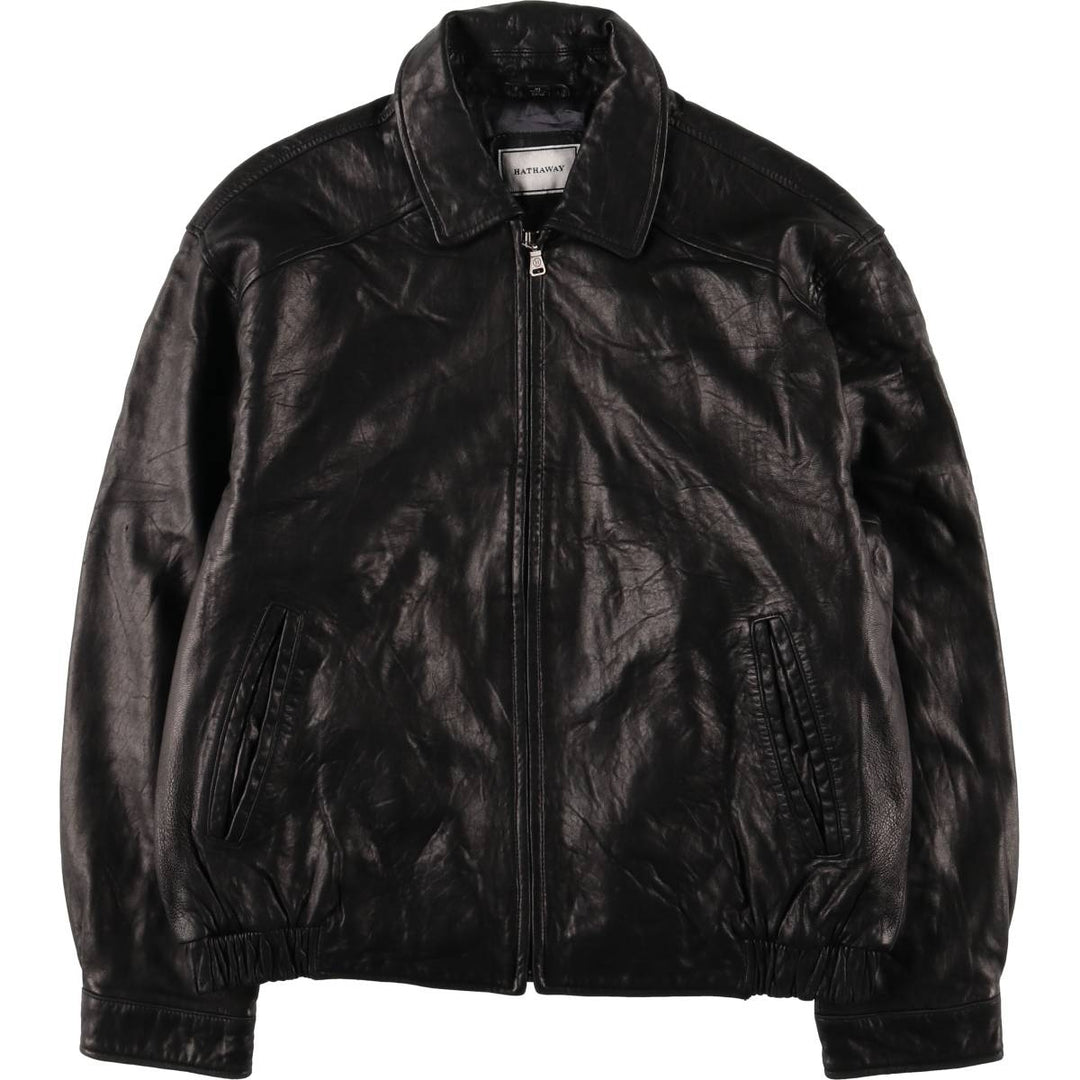 HATHAWAY Padded Swing Top Leather Blouson, Men's Size XL genuine leather brown type Vintage Second Hand