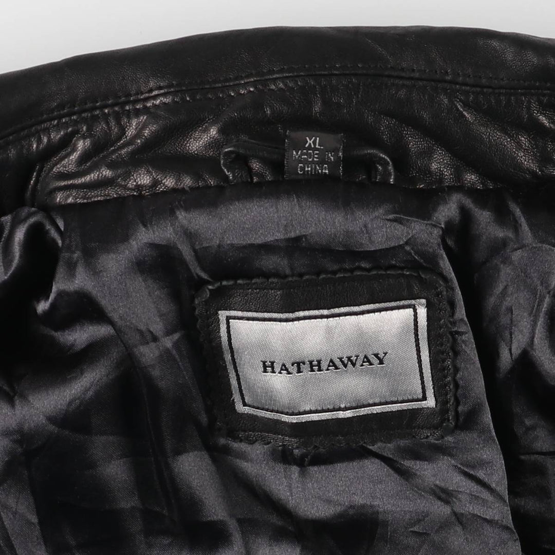 HATHAWAY Padded Swing Top Leather Blouson, Men's Size XL genuine leather brown type Vintage Second Hand