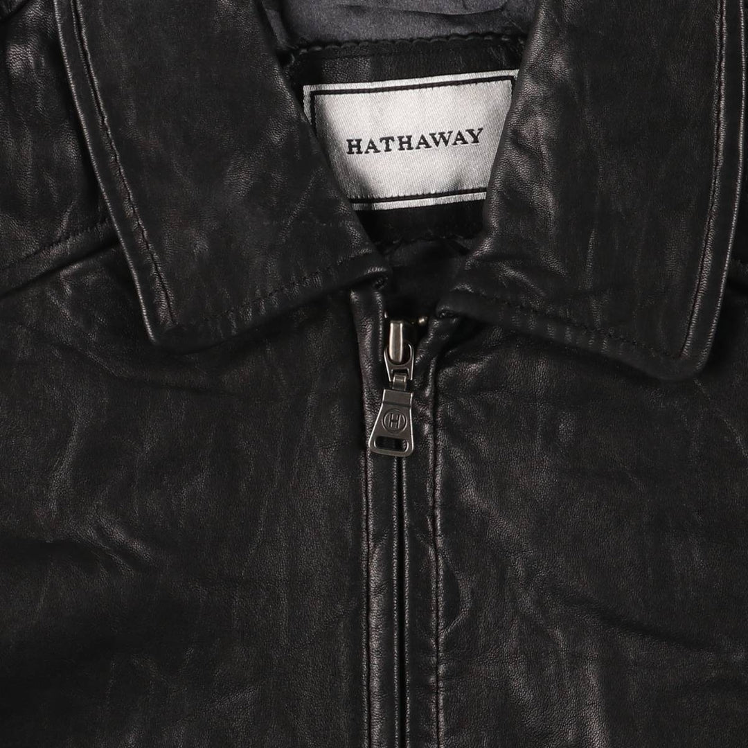 HATHAWAY Padded Swing Top Leather Blouson, Men's Size XL genuine leather brown type Vintage Second Hand