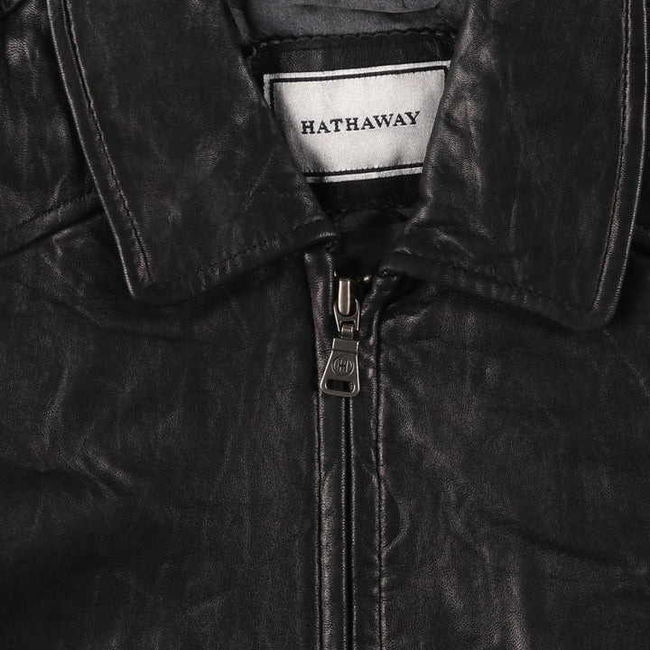 HATHAWAY Padded Swing Top Leather Blouson, Men's Size XL genuine leather brown type Vintage Second Hand