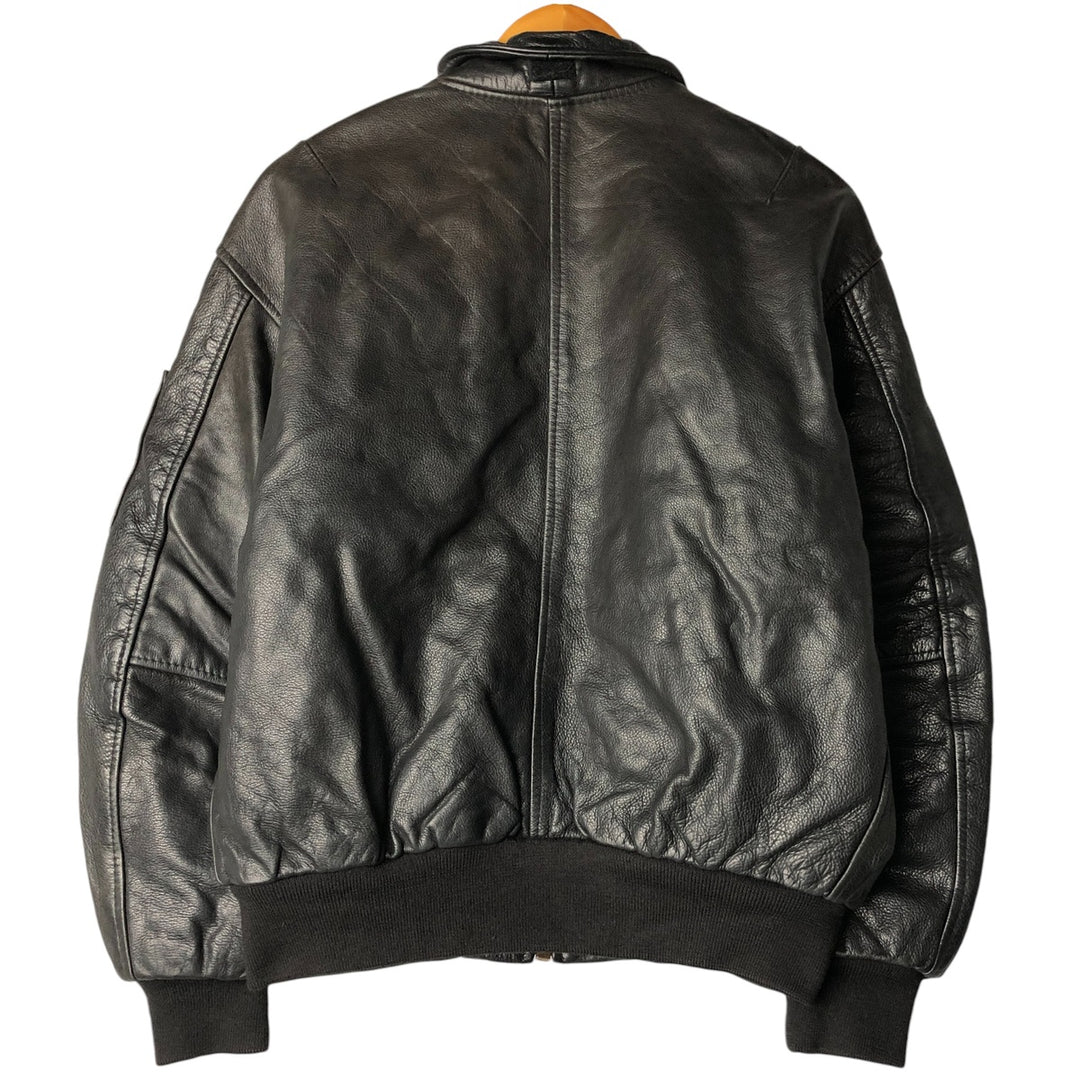 Redskins REDSKINS Padded Swing Top Leather Blouson, Men's XL genuine leather black type Vintage Second Hand