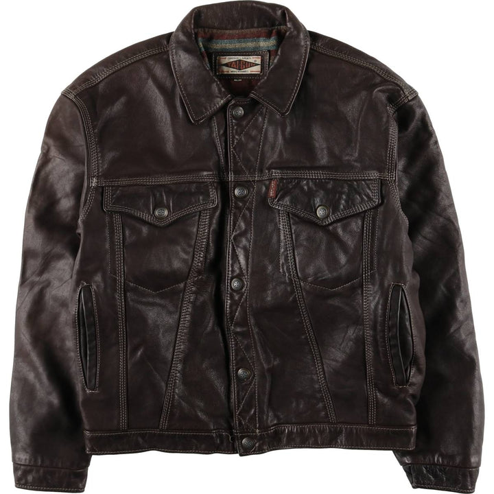 TAI-GUN Padded Trucker Jacket, Leather Blouson Style, Made in France, Men's Size Small unclear brown type Vintage Second Hand