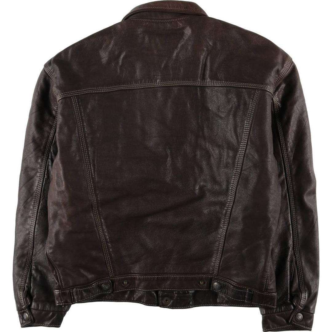 TAI-GUN Padded Trucker Jacket, Leather Blouson Style, Made in France, Men's Size Small unclear brown type Vintage Second Hand