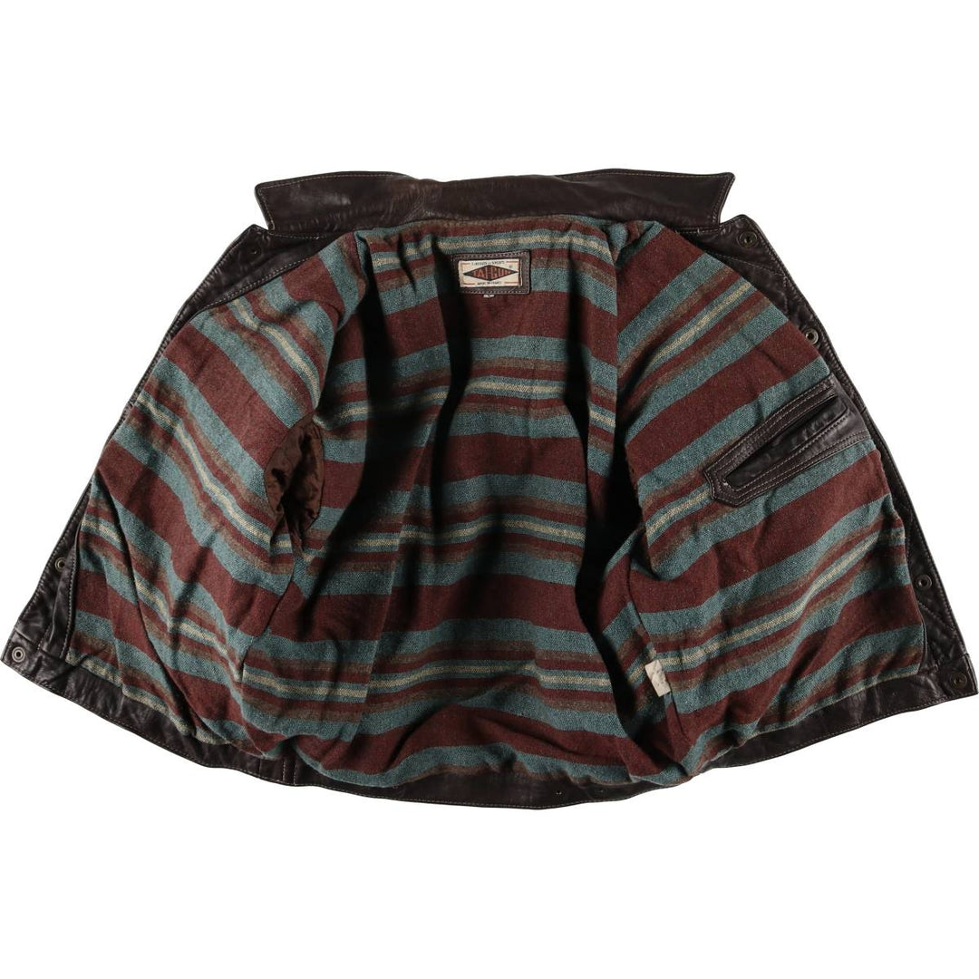 TAI-GUN Padded Trucker Jacket, Leather Blouson Style, Made in France, Men's Size Small unclear brown type Vintage Second Hand