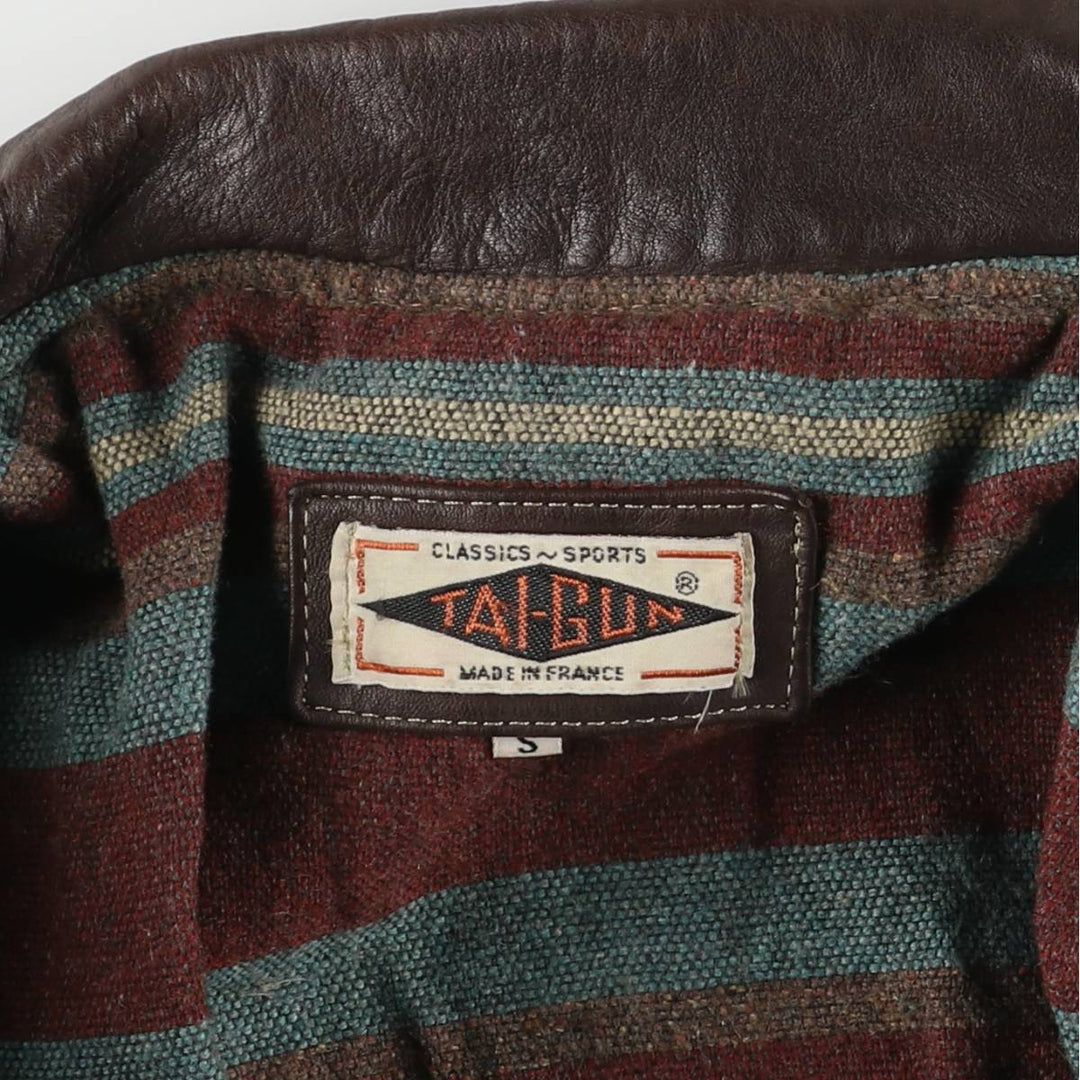 TAI-GUN Padded Trucker Jacket, Leather Blouson Style, Made in France, Men's Size Small unclear brown type Vintage Second Hand