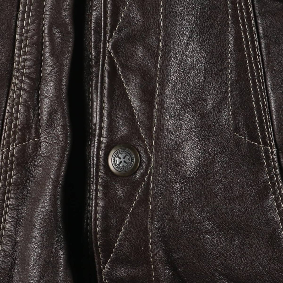 TAI-GUN Padded Trucker Jacket, Leather Blouson Style, Made in France, Men's Size Small unclear brown type Vintage Second Hand