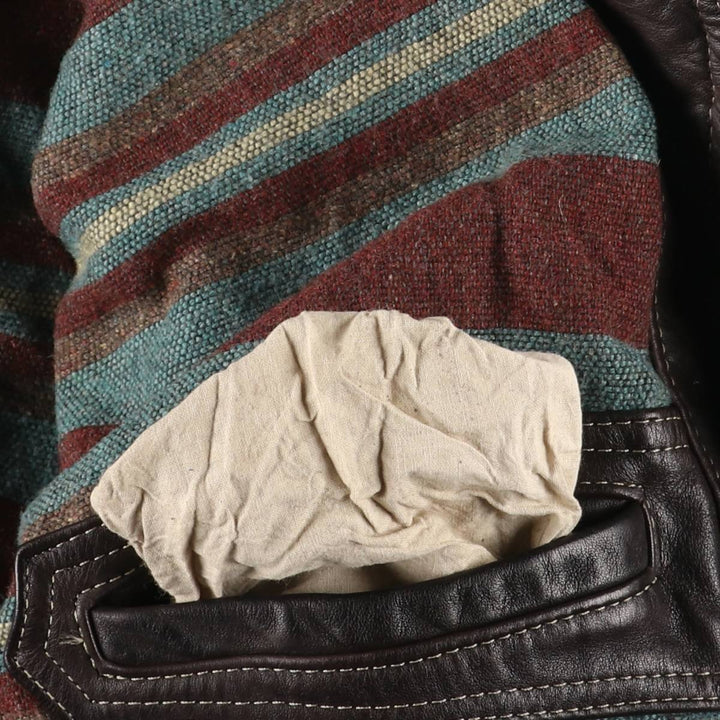 TAI-GUN Padded Trucker Jacket, Leather Blouson Style, Made in France, Men's Size Small unclear brown type Vintage Second Hand