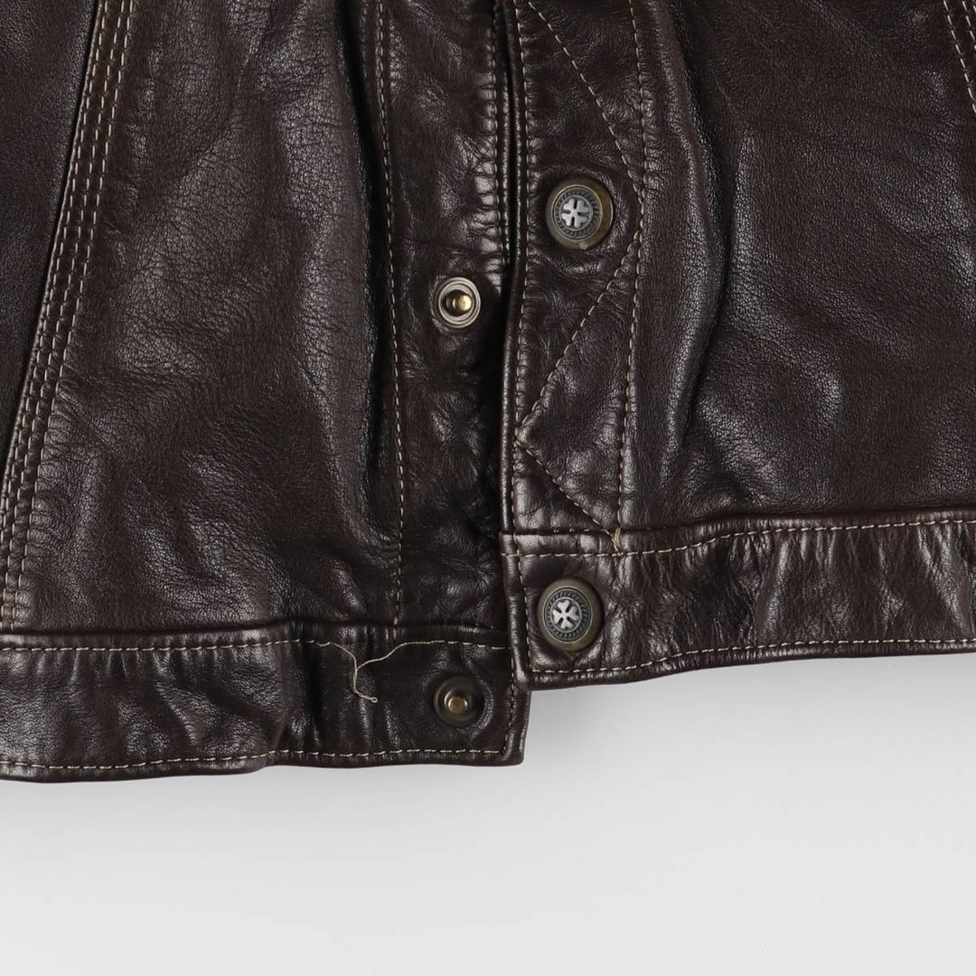 TAI-GUN Padded Trucker Jacket, Leather Blouson Style, Made in France, Men's Size Small unclear brown type Vintage Second Hand