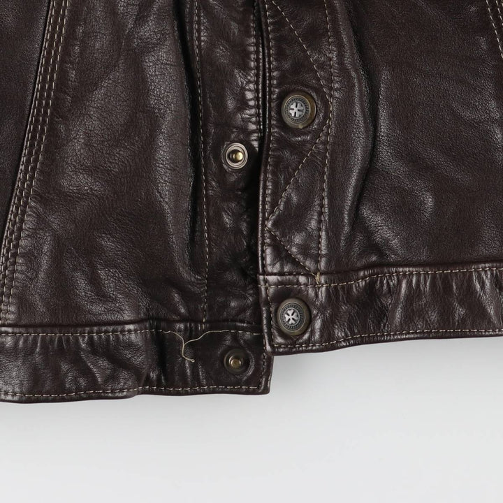 TAI-GUN Padded Trucker Jacket, Leather Blouson Style, Made in France, Men's Size Small unclear brown type Vintage Second Hand