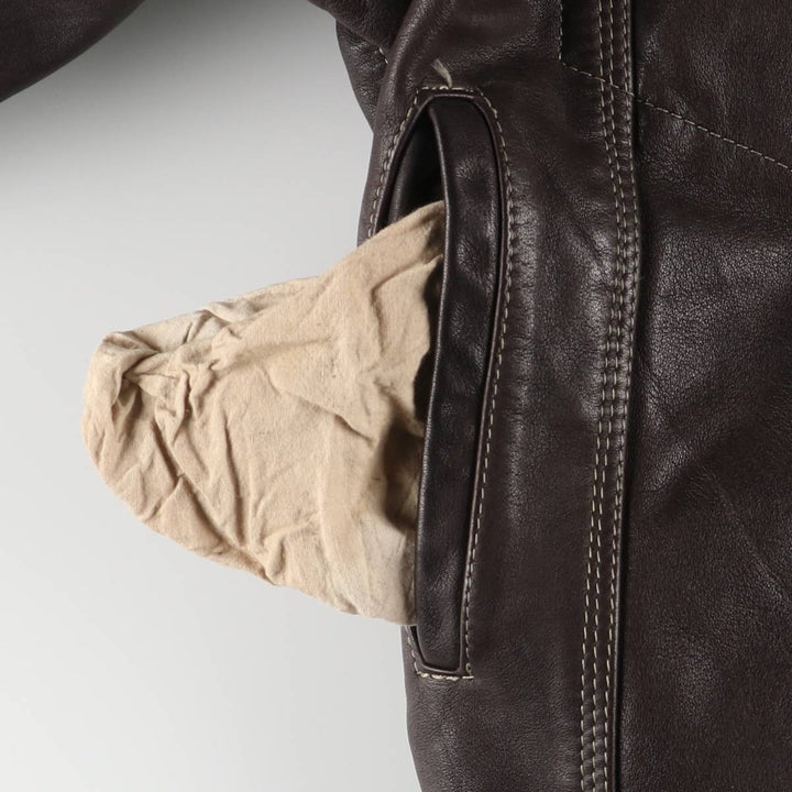 TAI-GUN Padded Trucker Jacket, Leather Blouson Style, Made in France, Men's Size Small unclear brown type Vintage Second Hand