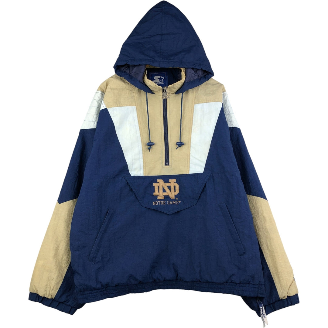 90'S Starter Notre Dame Fighting Irish College Padded Anorak Parka, Men's Size XL Polyurethane Coated Nylon navy blue type Vintage Second Hand