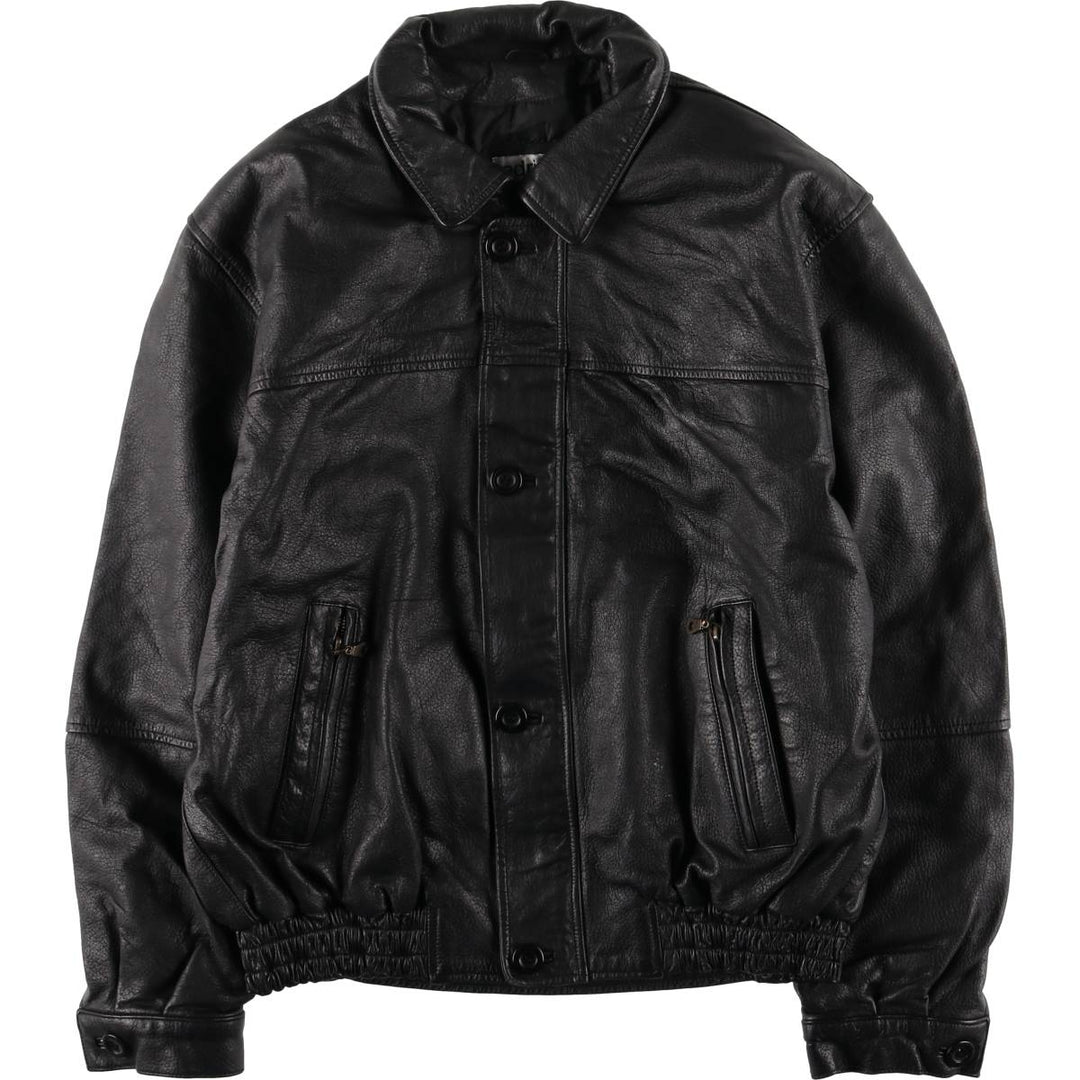 adriano padded leather jacket, men's size S Genuine Leather Lamb Leather black type Vintage Second Hand