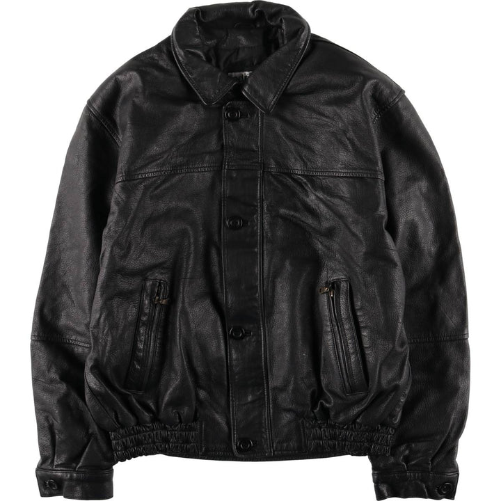 adriano padded leather jacket, men's size S Genuine Leather Lamb Leather black type Vintage Second Hand