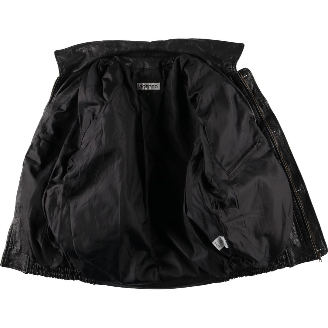 adriano padded leather jacket, men's size S Genuine Leather Lamb Leather black type Vintage Second Hand