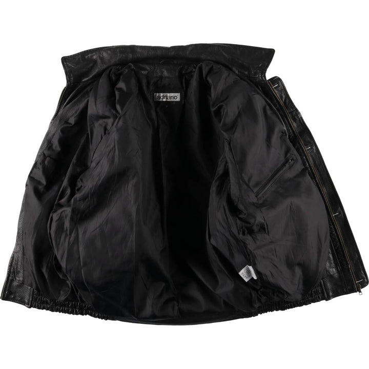 adriano padded leather jacket, men's size S Genuine Leather Lamb Leather black type Vintage Second Hand