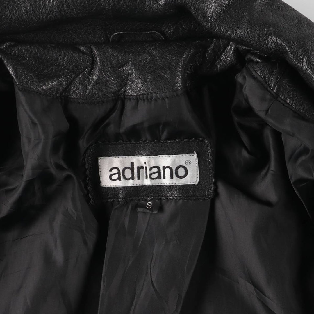 adriano padded leather jacket, men's size S Genuine Leather Lamb Leather black type Vintage Second Hand