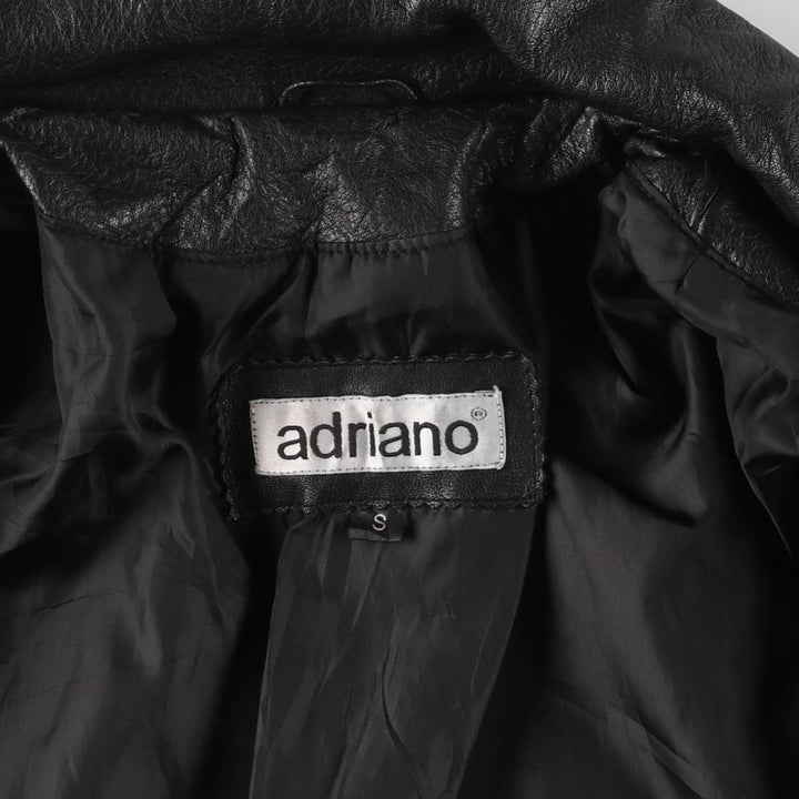 adriano padded leather jacket, men's size S Genuine Leather Lamb Leather black type Vintage Second Hand
