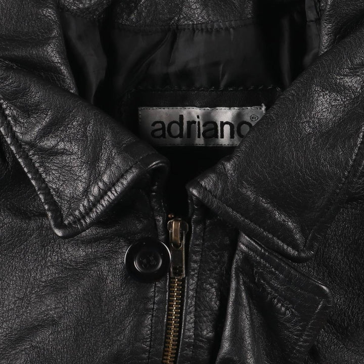 adriano padded leather jacket, men's size S Genuine Leather Lamb Leather black type Vintage Second Hand