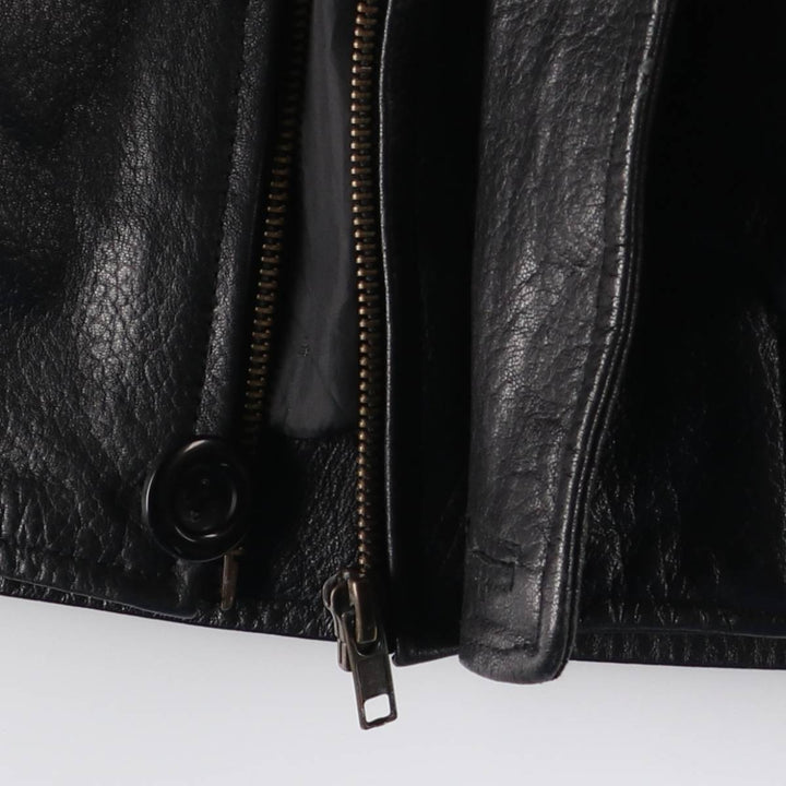 adriano padded leather jacket, men's size S Genuine Leather Lamb Leather black type Vintage Second Hand