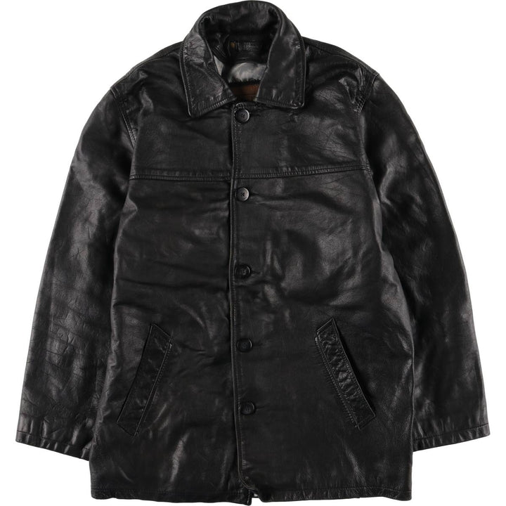 Redskins Padded Leather Car Coat, Men's Size Medium genuine leather black type Vintage Second Hand