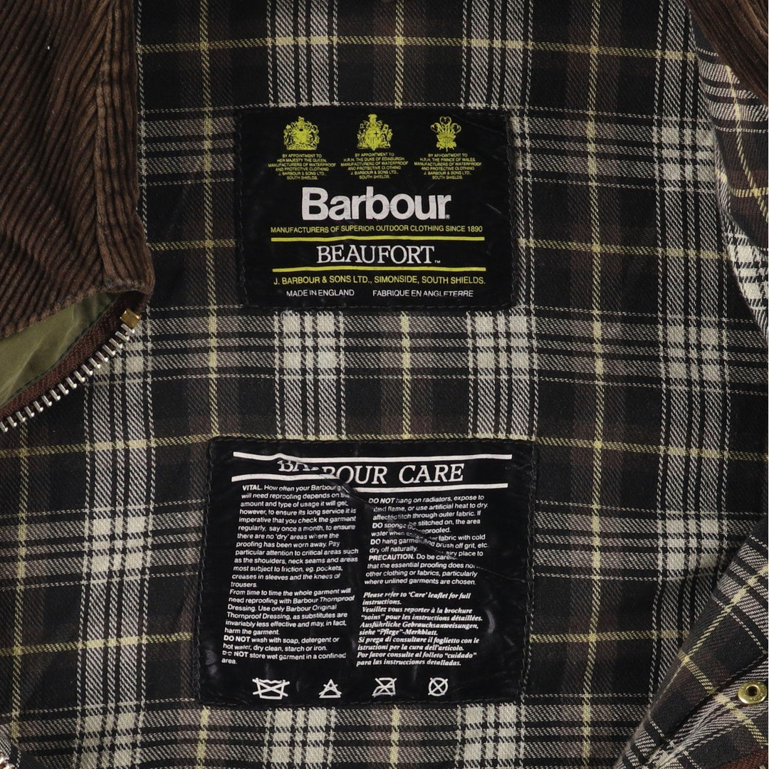 80s-90'S Barbour Beaufort 3 Warrant Oiled Hunting Jacket, Made in England, Men's Size XL unclear Khaki type Vintage Second Hand