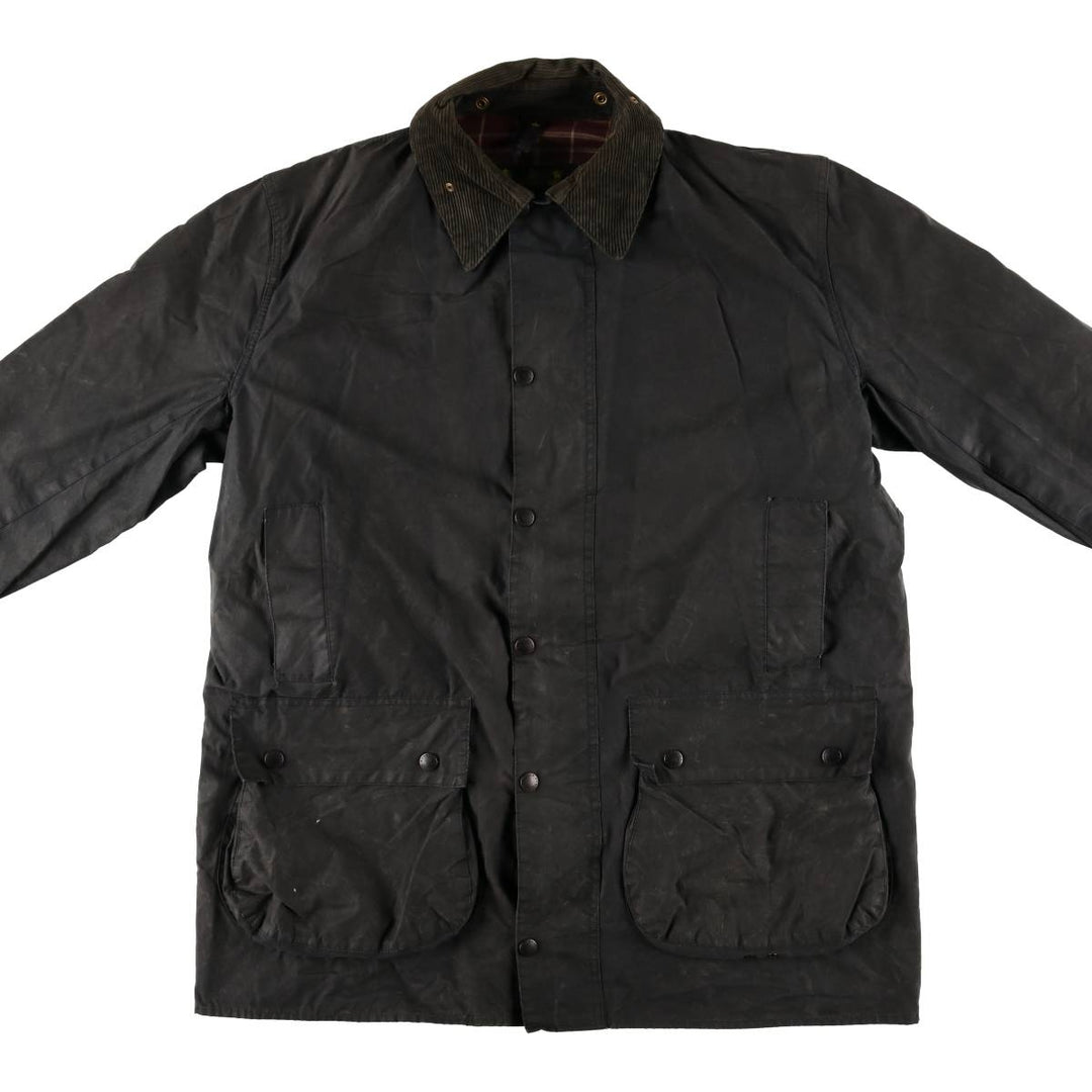 90'S Barbour BORDER Old 3 Warrant Waxed Cotton Oiled Jacket Made in England C44 Men's L size cotton Charcoal Vintage Second Hand