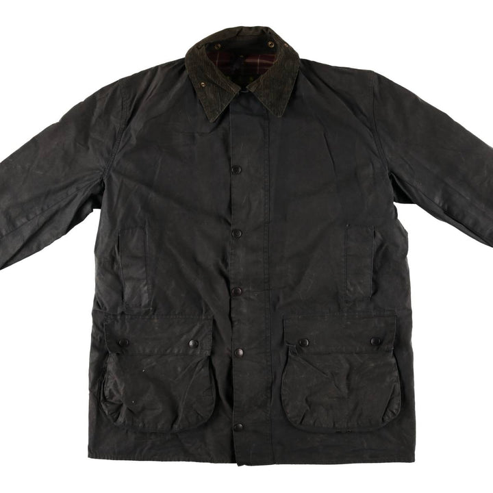 90'S Barbour BORDER Old 3 Warrant Waxed Cotton Oiled Jacket Made in England C44 Men's L size cotton Charcoal Vintage Second Hand
