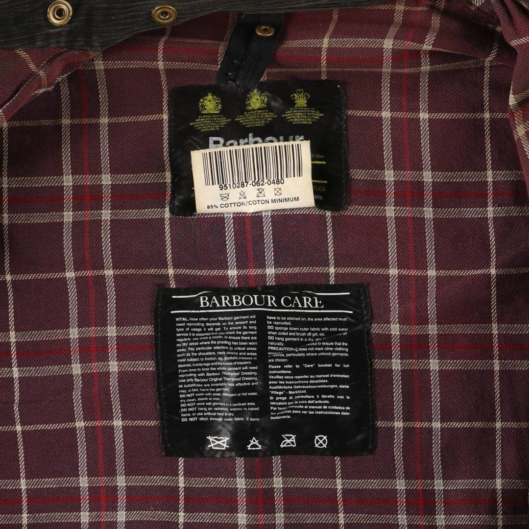 90'S Barbour BORDER Old 3 Warrant Waxed Cotton Oiled Jacket Made in England C44 Men's L size cotton Charcoal Vintage Second Hand