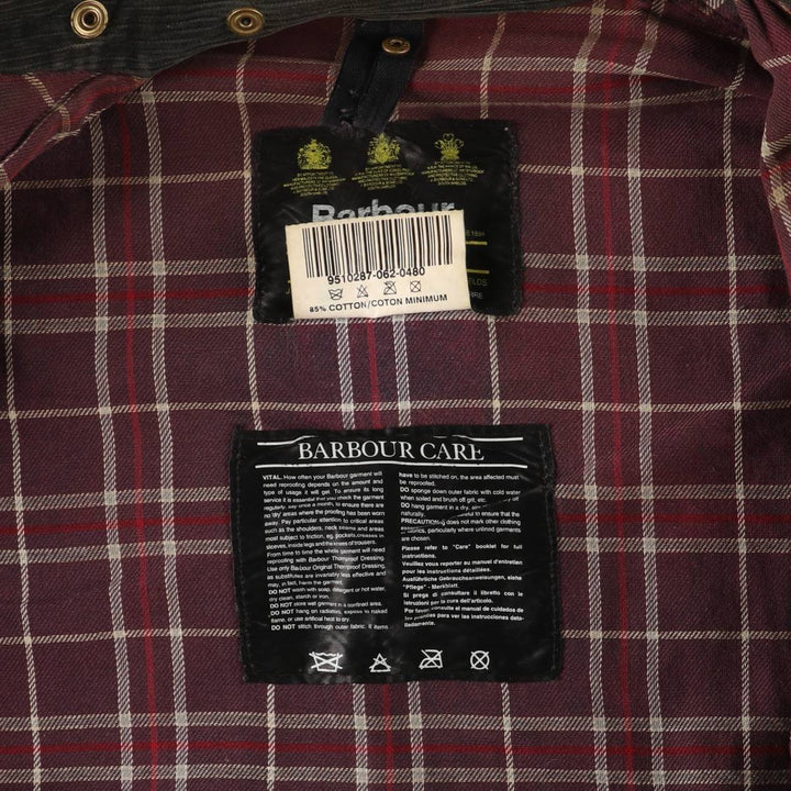 90'S Barbour BORDER Old 3 Warrant Waxed Cotton Oiled Jacket Made in England C44 Men's L size cotton Charcoal Vintage Second Hand
