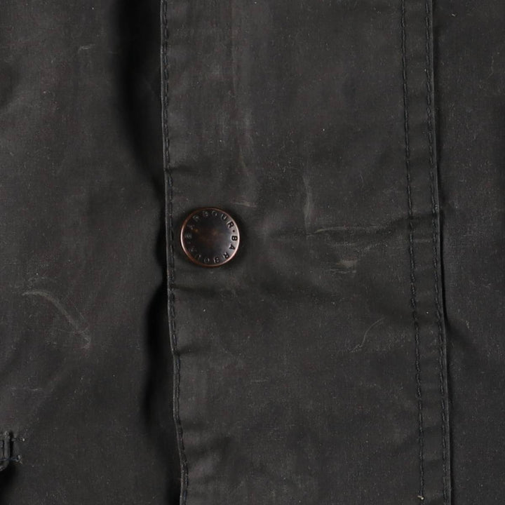 90'S Barbour BORDER Old 3 Warrant Waxed Cotton Oiled Jacket Made in England C44 Men's L size cotton Charcoal Vintage Second Hand
