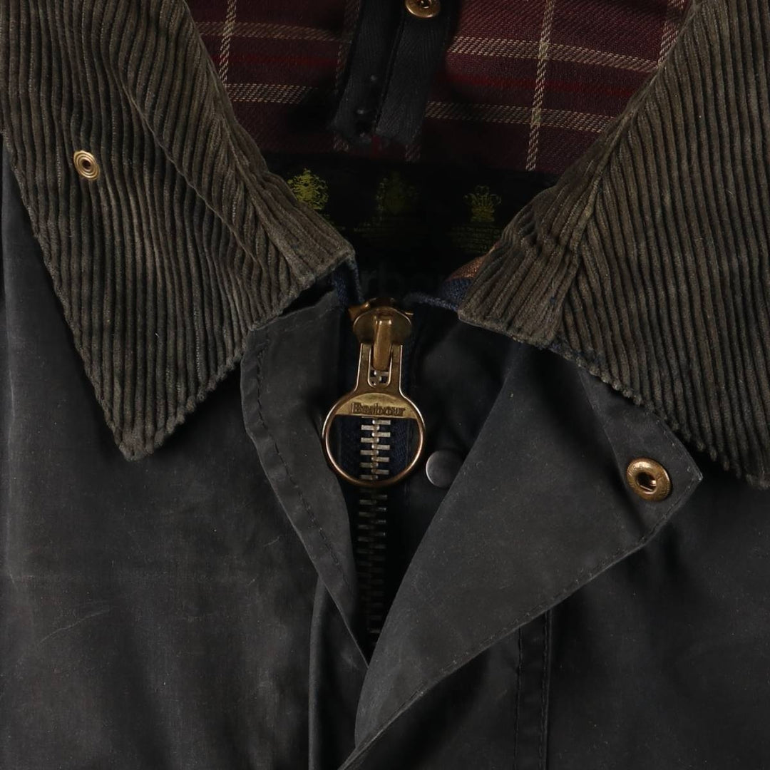 90'S Barbour BORDER Old 3 Warrant Waxed Cotton Oiled Jacket Made in England C44 Men's L size cotton Charcoal Vintage Second Hand