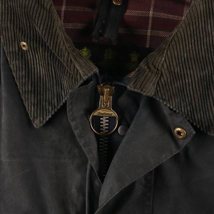 90'S Barbour BORDER Old 3 Warrant Waxed Cotton Oiled Jacket Made in England C44 Men's L size cotton Charcoal Vintage Second Hand