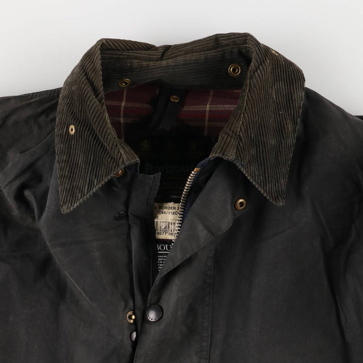 90'S Barbour BORDER Old 3 Warrant Waxed Cotton Oiled Jacket Made in England C44 Men's L size cotton Charcoal Vintage Second Hand