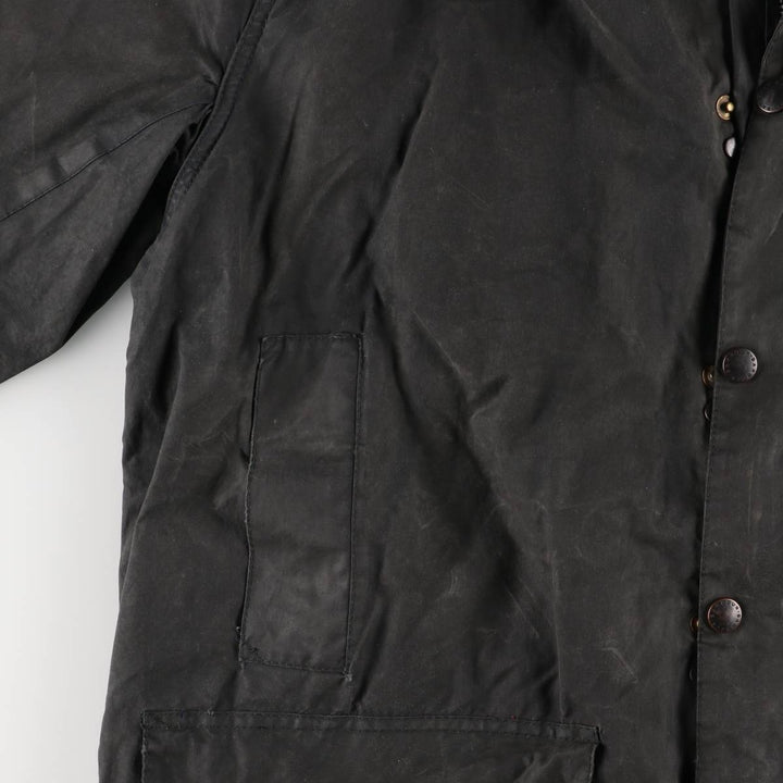 90'S Barbour BORDER Old 3 Warrant Waxed Cotton Oiled Jacket Made in England C44 Men's L size cotton Charcoal Vintage Second Hand